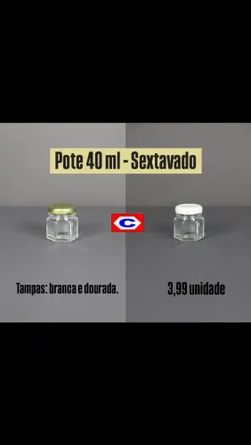 Potes Sextavados 40ml - tampas branca e dourada. Jdeal p/ doces, geleias e outros produtos