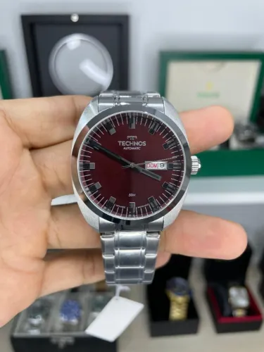 Relógio Technos Automático Todo em Aço com Fundo de Vidro