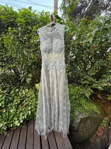 Vestido de Festa Longo Dorinha Guimarães - Bordado com Pérolas - Tam 40