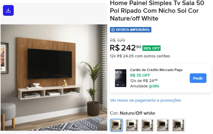 Home Painel Simples Tv Sala 50 Pol Ripado Com Nicho Sol Cor Off White/nature