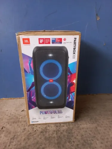 CAIXA DE SOM JBL POWER FULL BASS BOOST PARTBOX100 AMPLIFICADA BATERIA 12 HS 