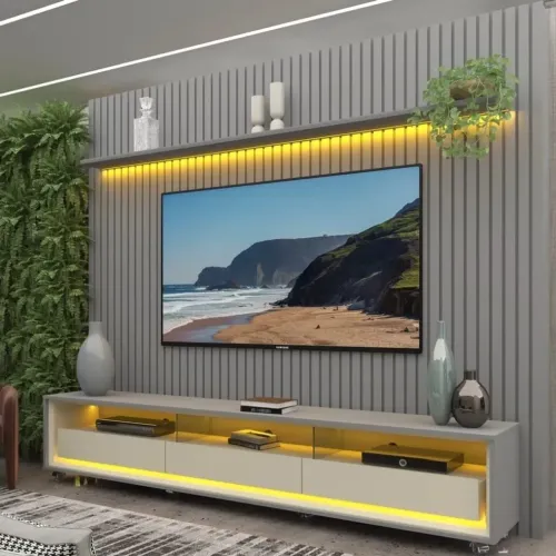 PAINEL RIPADO COM LED + RACK COM 3 GAVETAS DA MARCA GELIUS ? NOVO, NA CAIXA!