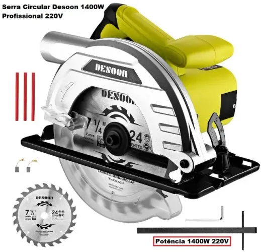 Serra Circular Elétrica 1400w Profissional 5500rpm Ângulo Ajustável 45° Lápis Disco Desoon