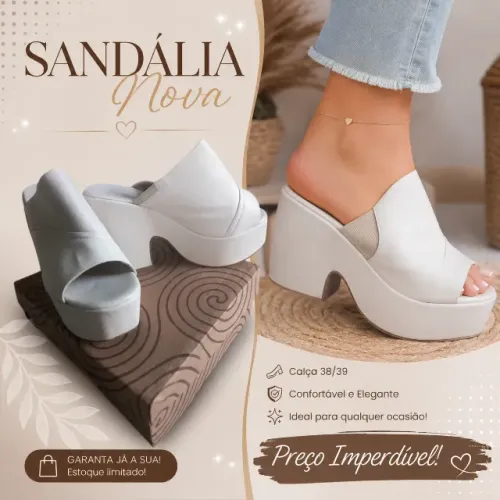 Sandália Elegante Off White 39 Confortável Couro Reforçado Nova