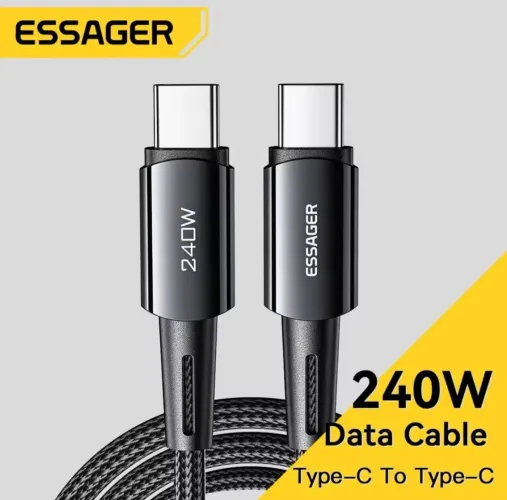 Cabo Carregador Turbo Pd 240w 2 Pontas Tipo C 5a Essager 1M Preto