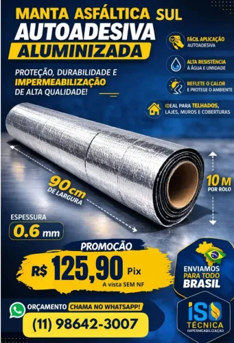 Manta Asfaltica autoadesivos Aluminizada Tamanho 90cmx 10Metros 