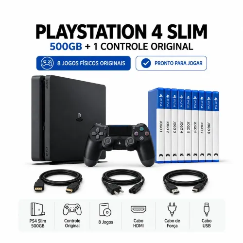 Playstation 4 Slim 500GB PS4 + 8 Jogos Originais