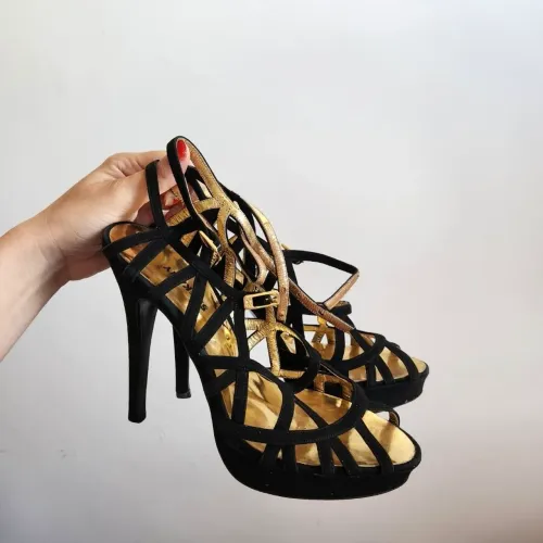Sandália Sarkany Preta e Dourada Salto Alto - Original