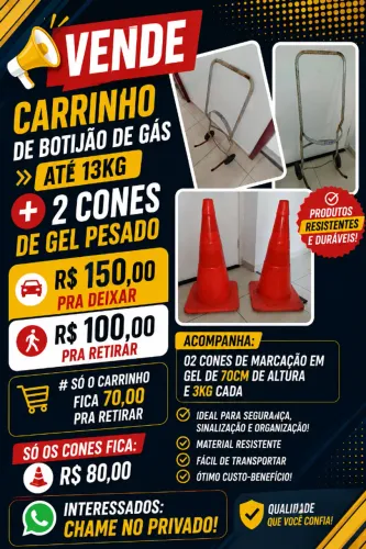 Carrinho de gás Levagas e dois cones gel de Brinde