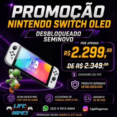 Nintendo Switch OLED desbloqueado, com garantia, loja física