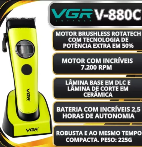 Máquina De Cortar Cabelo VGR V-880C Motor Brushless 7200 RPM Profissional Lançamento - Ver