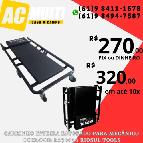Carrinho Esteira Estofado Para Mecânico dobrável R070036 Riosul Tools