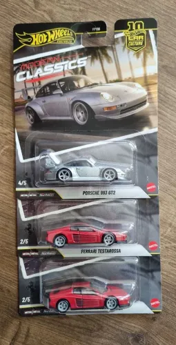 Trio Hot Wheels Premium Ferrari Testarossa e Porsche 993 GT2