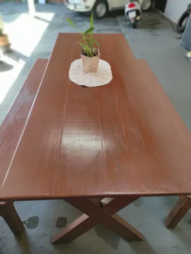 Mesa madeira churrasco área lazer