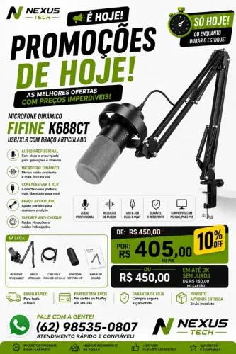 Microfone Fifine K688CT USB/XLR com Braço Articulado