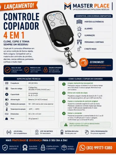 Controle Clonador Copiador - Garagem - Portão Eletrônico