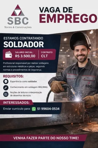 VAGA DISPONÍVEL PARA SOLDADOR