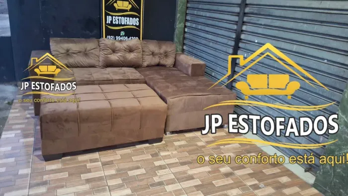 Sofá chaisse com puff entrega grátis