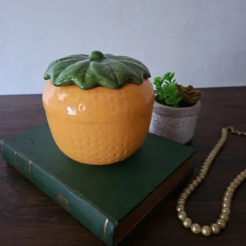 Charmoso Pote Antigo De Cerâmica Esmaltada Em Formato De Laranja 14x13