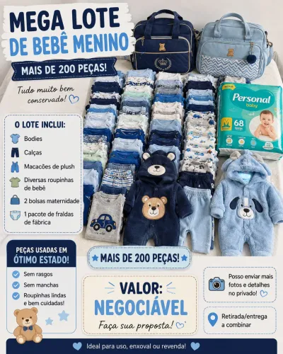 200 roupas de bebê, + bolsa e fralda