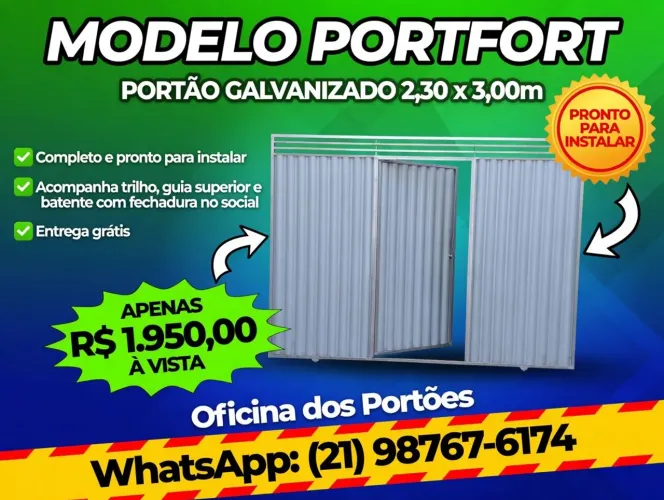 Portao garagem galvanizado 2,30 altura por 3,06 de largura. Com social completo.