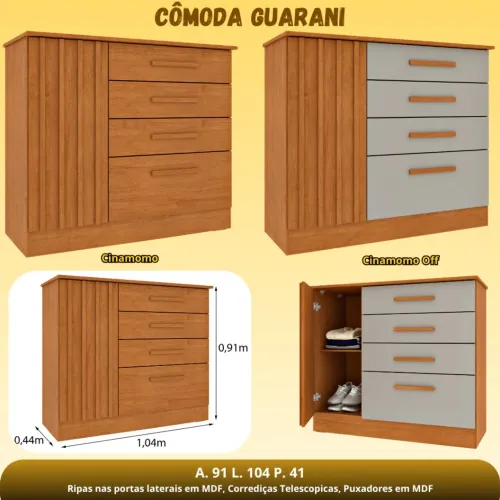COMODA GUARANI RIPADA - 4 GAVETAS