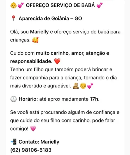 Babá pra cuidar com amor do seu filho