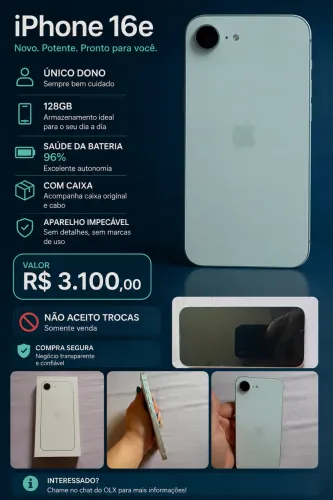 iPhone 16e 128GB - Único Dono | Excelente Estado