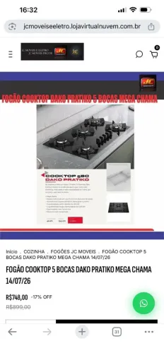 FOGÃO COOKTOP 5 BOCAS DAKO