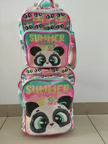 Kit Mochila com rodinhas Puket Panda