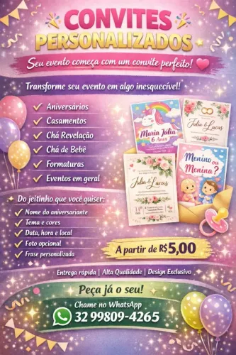 Convites personalizados a partir de R$5! Deixe seu evento inesquecível ?