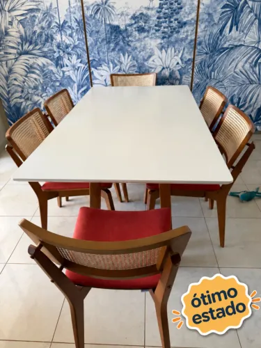 Mesa de jantar retangular 6 lugares + cadeiras