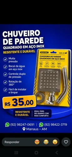 Chuveiro de Parede cromado inox