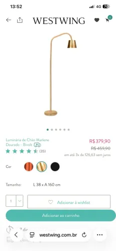 Luminária dourada bi volt 1,50 cm