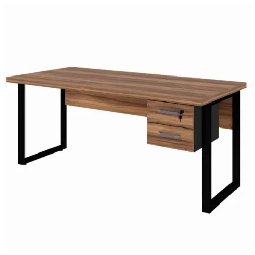 Mesa Escritório Pé Quadro com Gavetas Nogal Preto Profissional 24475