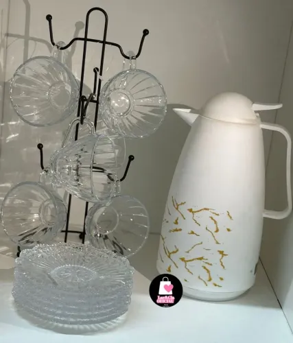 Jogo de xícaras com suporte e garrafa térmica faço entrega 