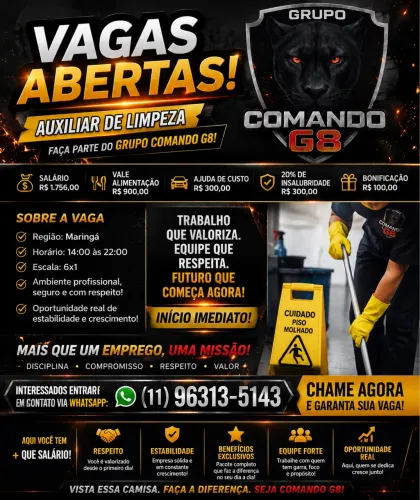 Vagas auxiliar de limpeza 