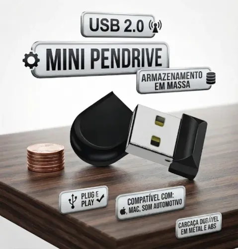 Mini Pendrive USB 2.0 Compacto Armazenamento em Massa Durável