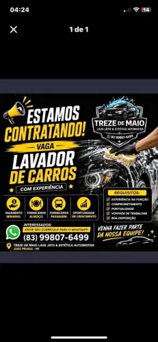 VAGA LAVADOR DE CARROS E ACABAMENTO