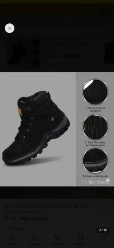 Bota Adventure Spiller shoes preto 40<br>Retirada<br><br>Maquininha $180,00<br><br>Pix $ 150,00