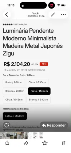 Luminária pendente nova na caixa
