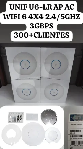 01UN: UBIQUITI U6-LR UNIFI AP AC 4X4 WIFI 6 2.4/5GHZ 3GBPS FONTE COR BRANCO + FONTE POE IN