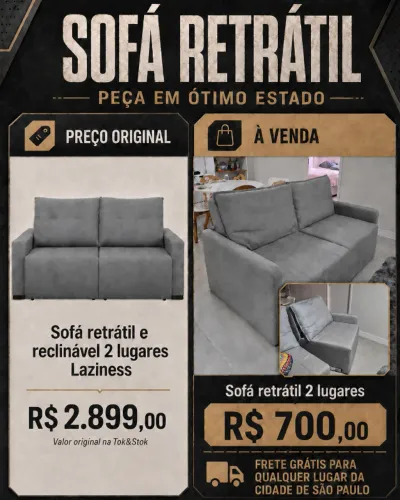 Sofá retrátil e divisível no meio
