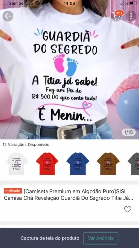  blusa chá revelação 