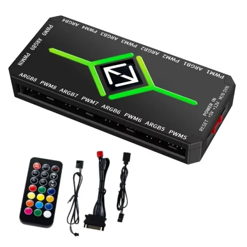 Controladora Fans Teucer LED, 4pin Pwm, 5v 3pin Argb, 9 Fans, Preto - Aceito Cartão/Pix