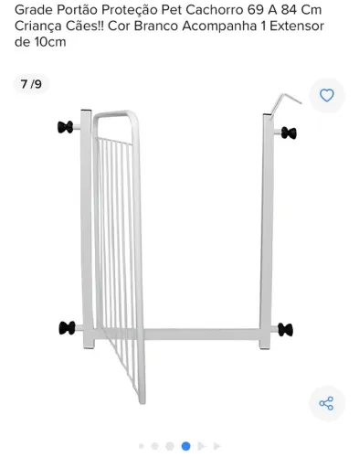 Grade Portão Proteção Pet Cachorro 69 A 84 Cm Criança Cães!! Cor Branco Acompanha 1 Extens
