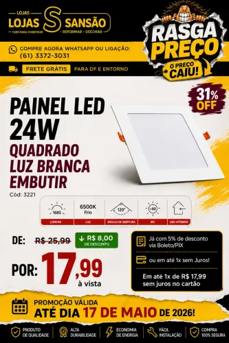 Painel LED SOBRE POR OU IMBUTIrQO 24 luz branca