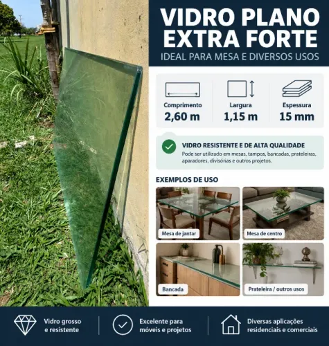 Vidro Grosso 15mm Mesa - 2,60m x 1,15m