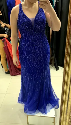 Vestido de Festa Azul Royal Bordado em Pedrarias - Nunca Usado - Tam. 40