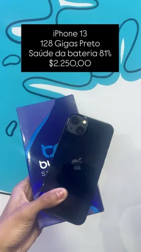 iPhone 13 / 128GB Preto / Saúde de Bateria: 81% / Original / Loja física $2.250,00